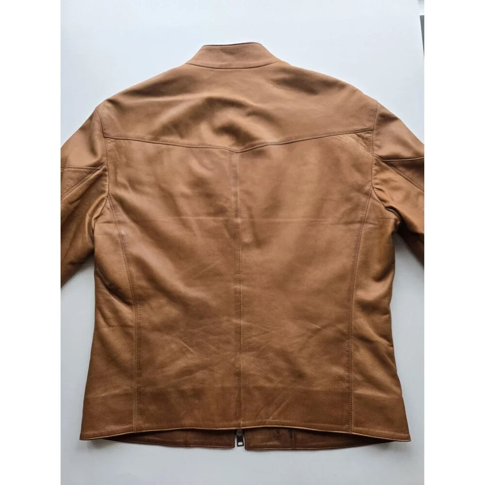 Vintage Italy-made atelier rust brown nappa leather café racer jacket - mens XL‎